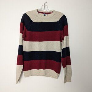 H&M Men's Classic Striped Crewneck Sweater in Red, Navy, Cream Size S Wool Blend